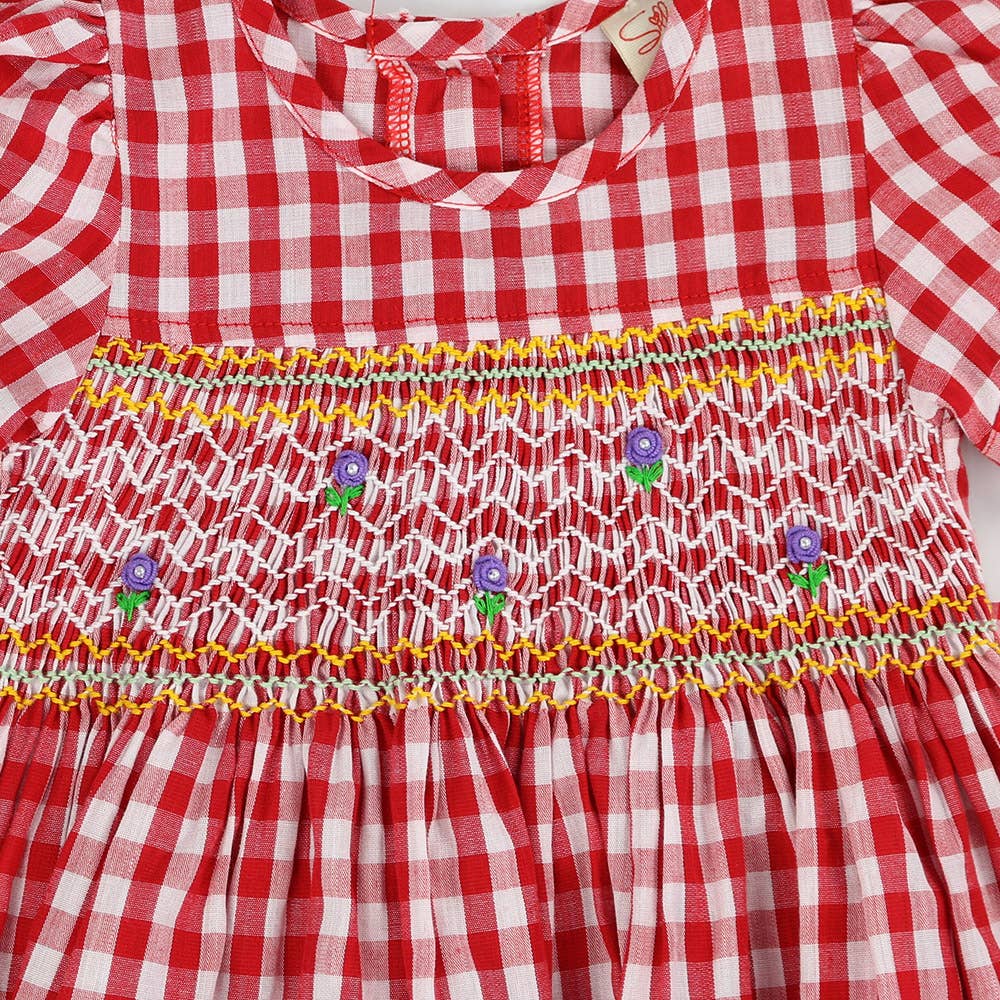 Red Gingham Hand Smocked Dress: Marie Louise Red Gingham