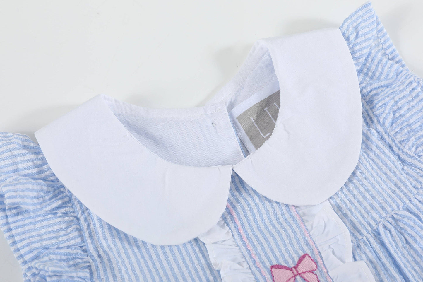 Blue and Pink Bow Ruffle Dress: