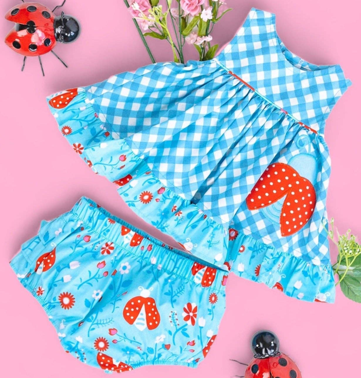 Lady Luck Lady Bug Appliquéd Swing Top & Ruffle Bloomer Set