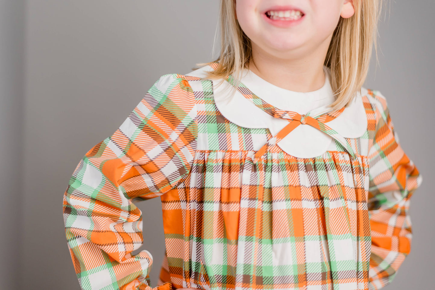 Autumn Plaid Scalloped Classic Bishop Collar Dress