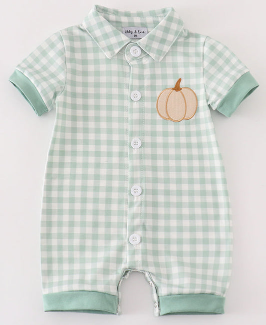 Sage Green Paid Pumpkin Embroidery Boy JonJon