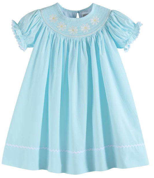 Light Blue Daisy Smocked Bishop Dress: