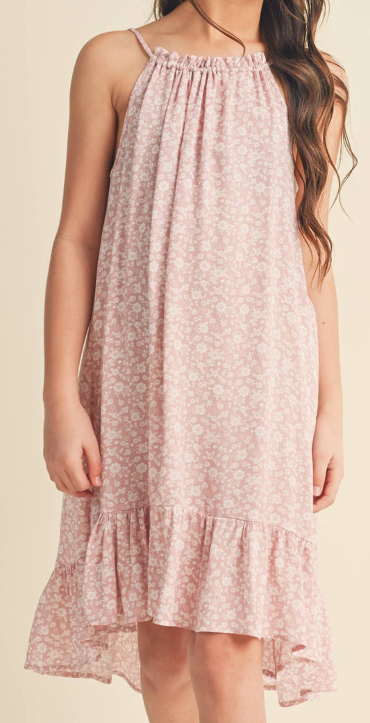 TWEEN GIRLS HALTER FLOUNCE DRESS BLUSH OFF WHITE
