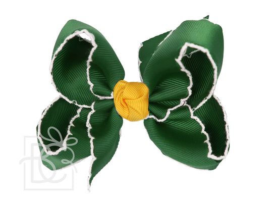 Crochet Edge Bows (Forest Green & Yellow Gold): 5" Large