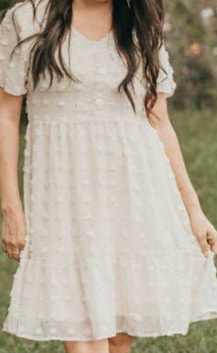 Eden Short Sleeve Dot Dress - Ivory: 9-12months
