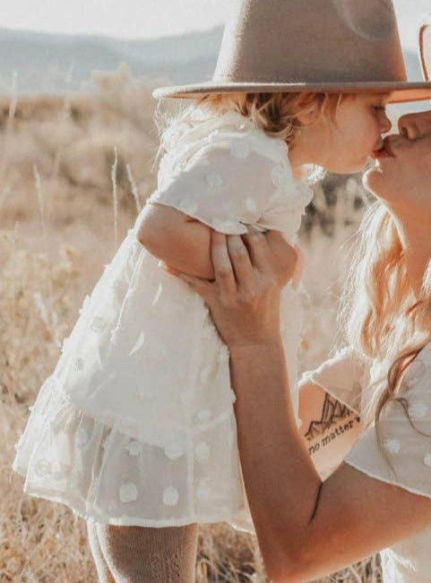 Eden Short Sleeve Dot Dress - Ivory: 9-12months