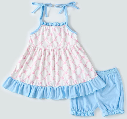 Pink Bow Tie Girl Short Set