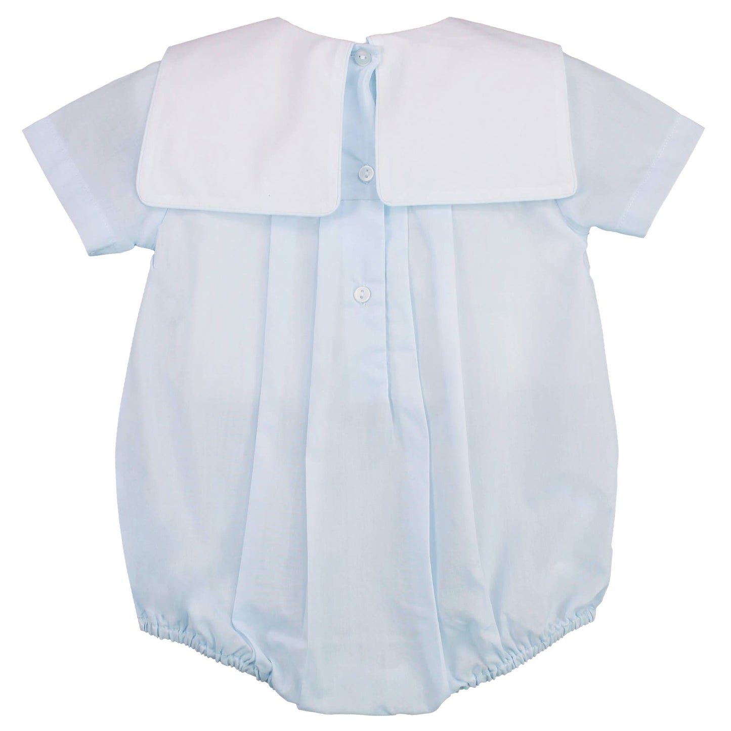 Romper with Train Embroidery in Blue: Newborn