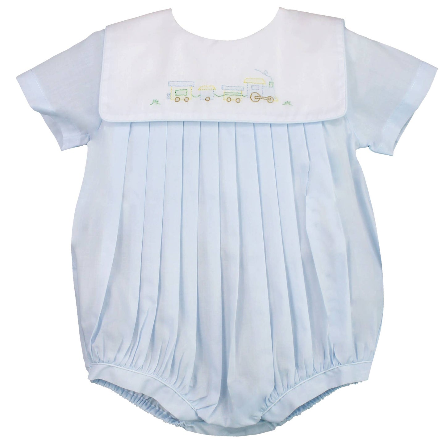 Romper with Train Embroidery in Blue: Newborn
