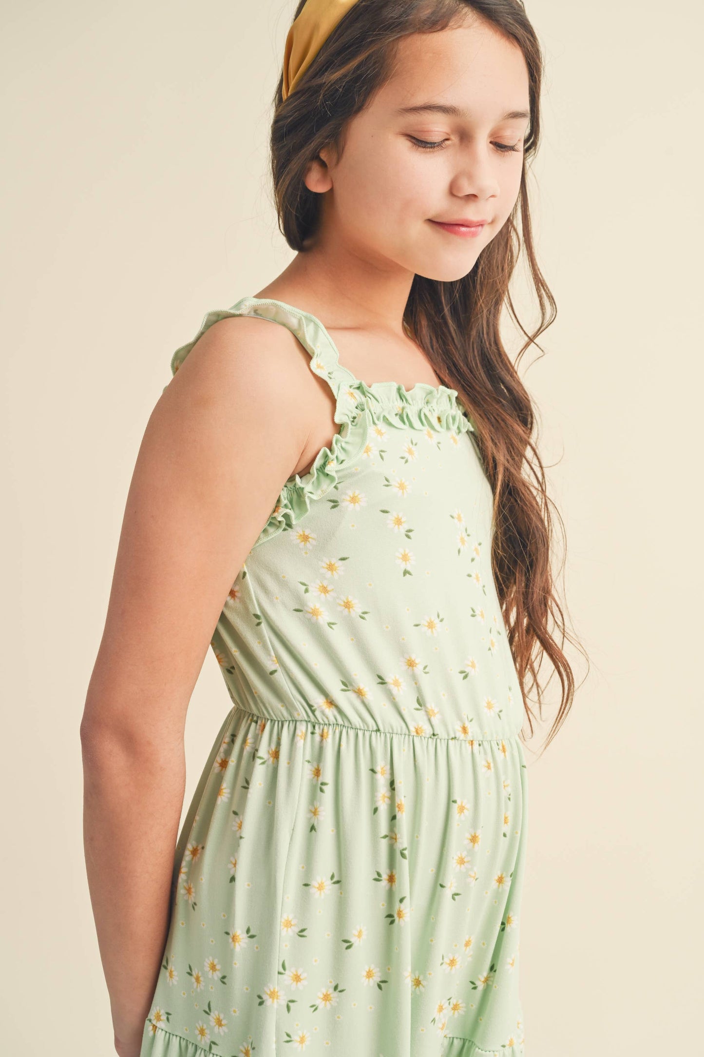 RUFFLE TIERED MAXI DRESS GREEN FLORAL