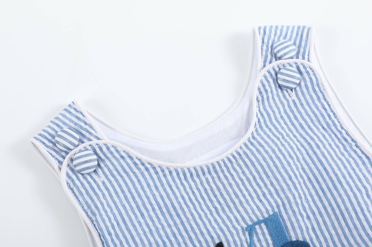 Dark Blue Tractor Seersucker Bubble Romper: