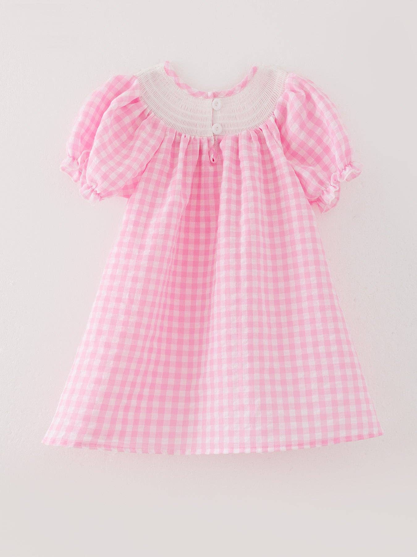 Farm Pink Smocking Embroidered Girls Dress: