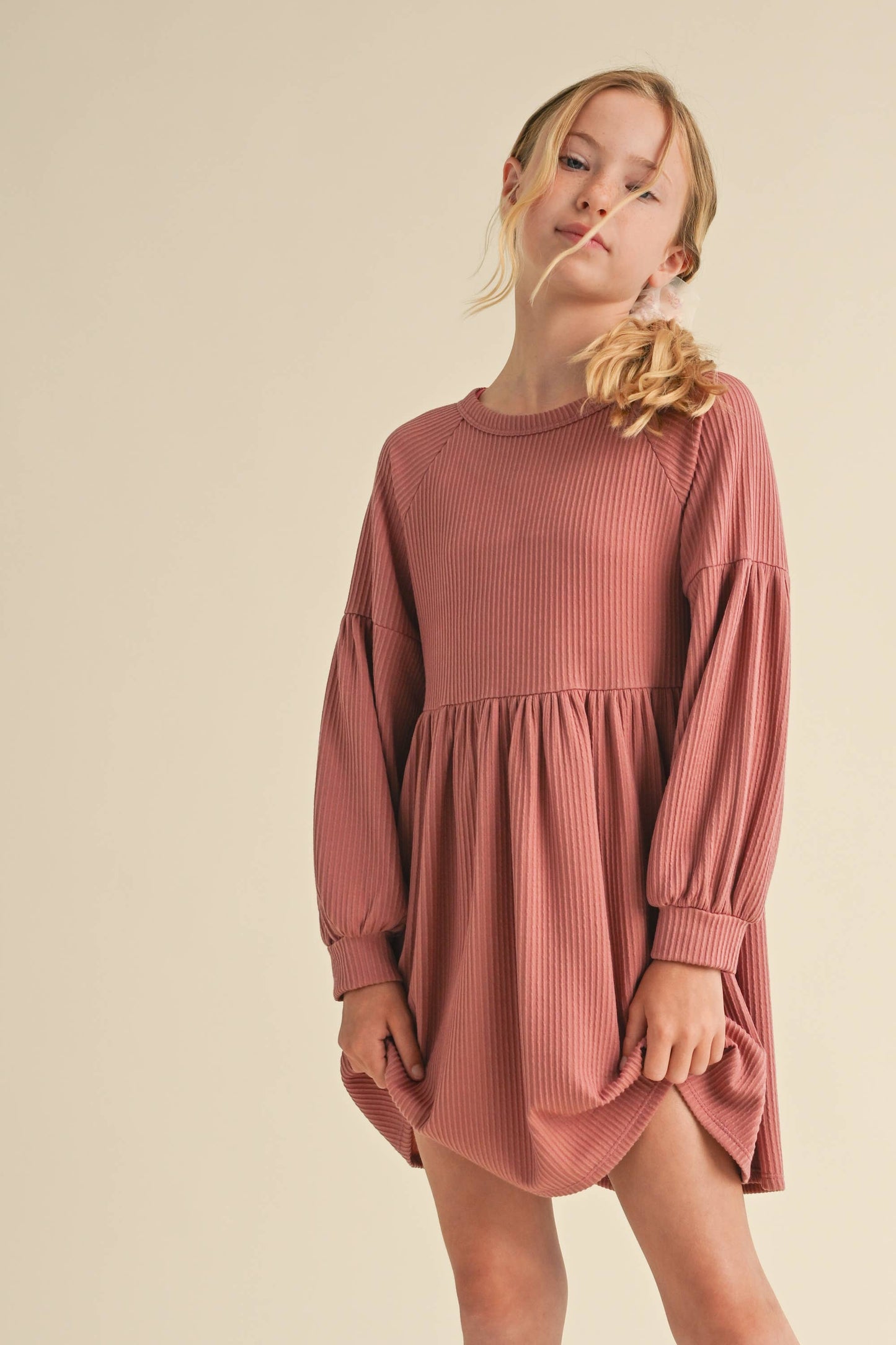 LONG SLEEVE KNIT DRESS NEW MAUVE
