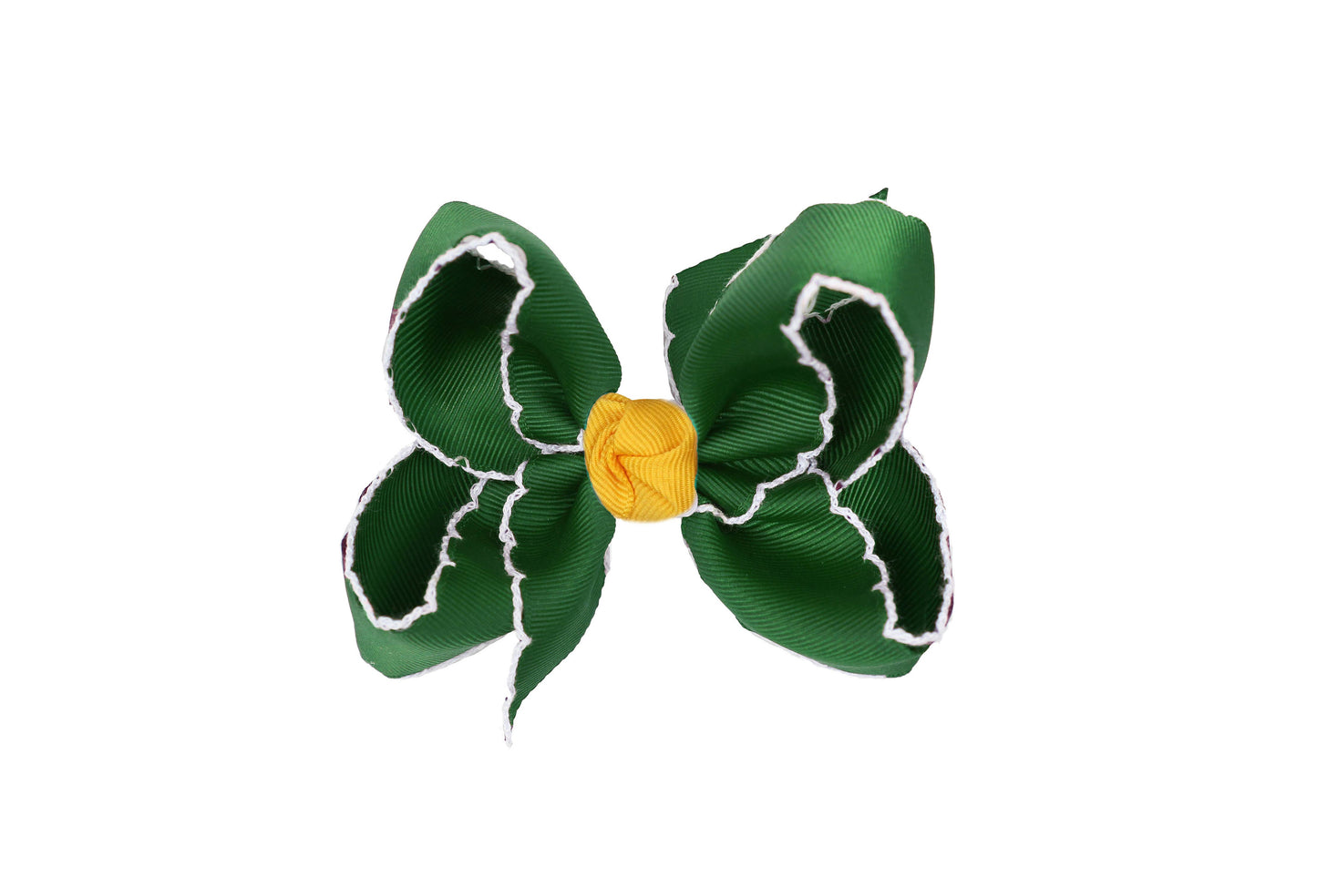 Crochet Edge Bows (Forest Green & Yellow Gold): 5" Large