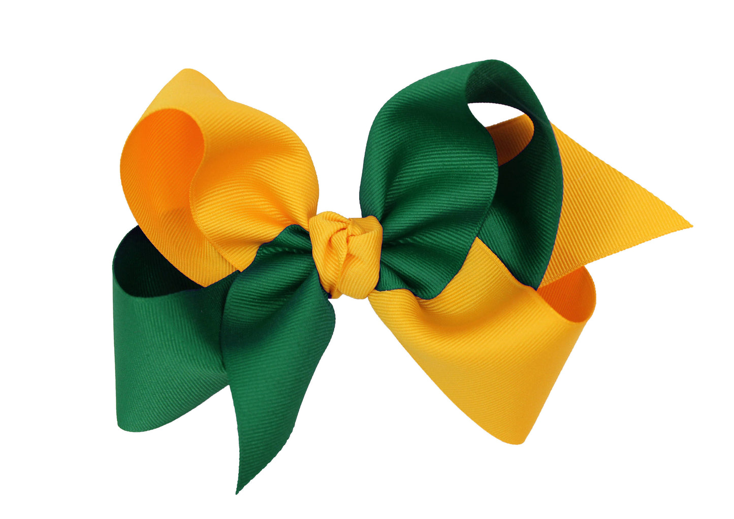 Crisscross Grosgrain Bow (Forest Green & Yellow Gold): 5" Large