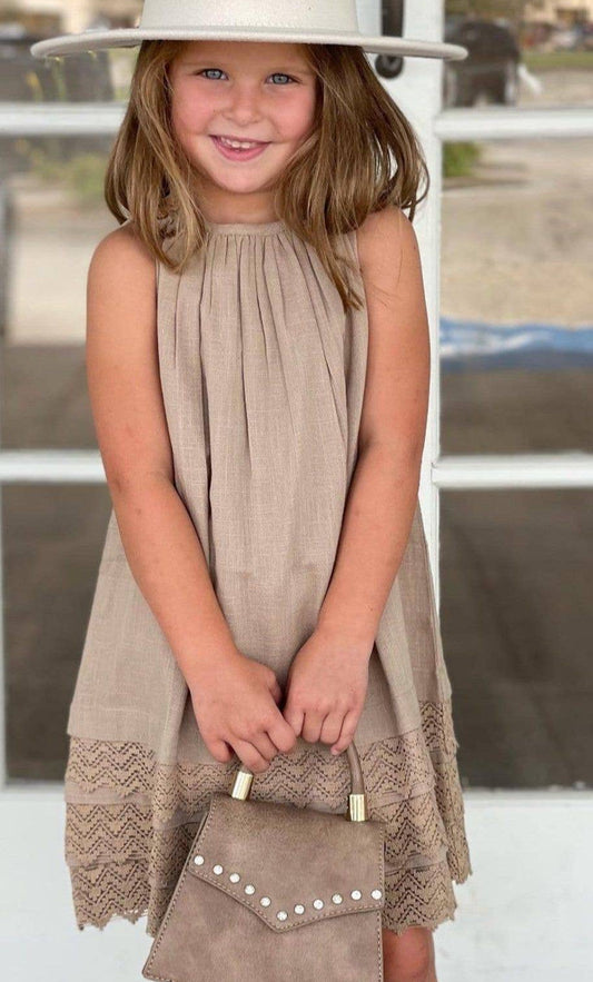 Copper Brown Shift Dress With Lace Detail : Toddler : Tween : Girls: