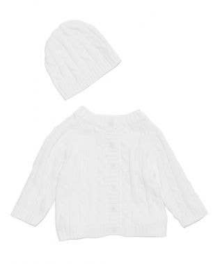 White Boxed Cardigan & Beanie Set