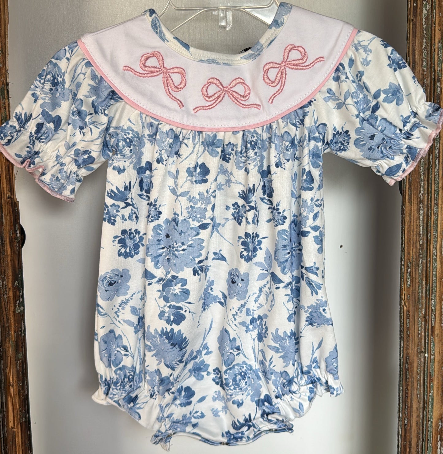 Pink Bow Embroidery Floral Print Girl Bubble