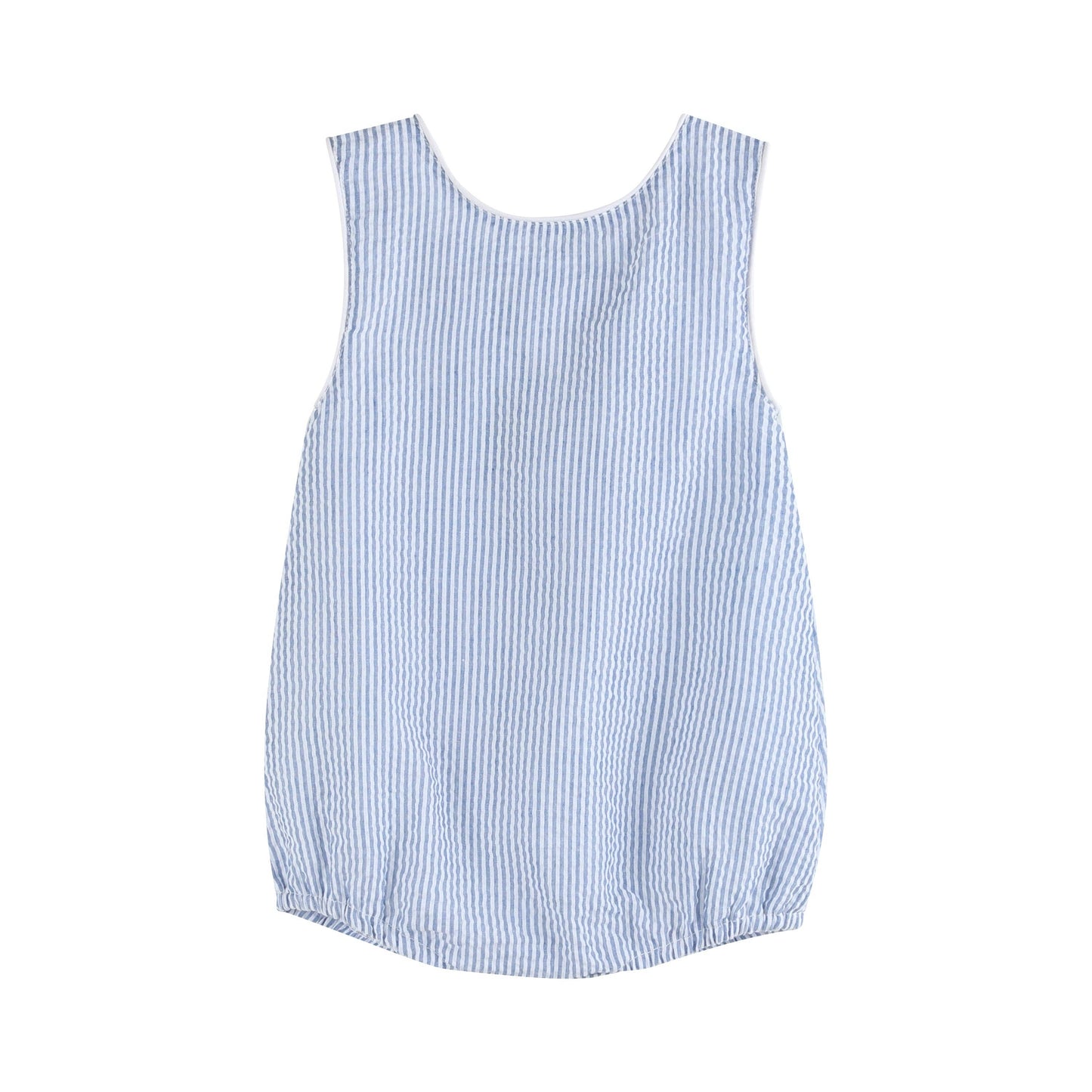 Dark Blue Tractor Seersucker Bubble Romper: