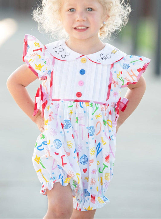 ABCs & 123s Alphabet Print Embroidered Collar Bubbles