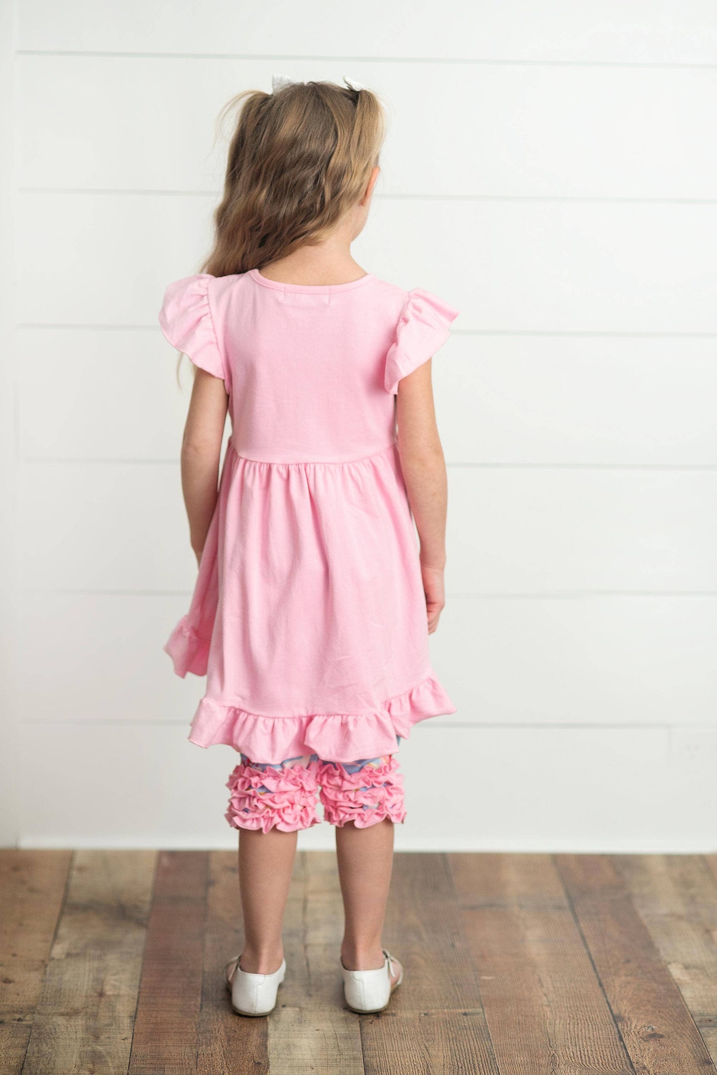 Girls Pink Floral Ruffle Set