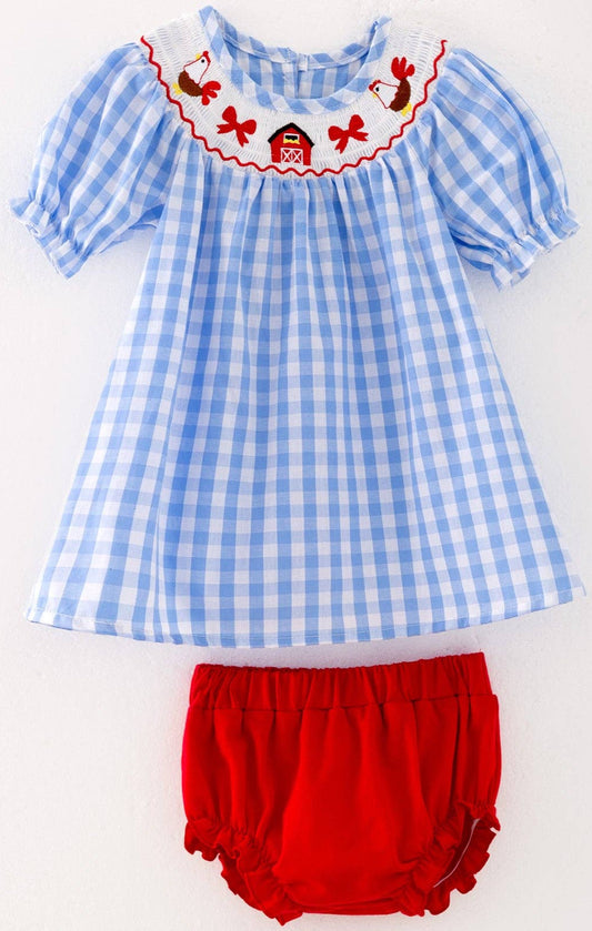 Farm Smocking Embroidered Girls Outfits
