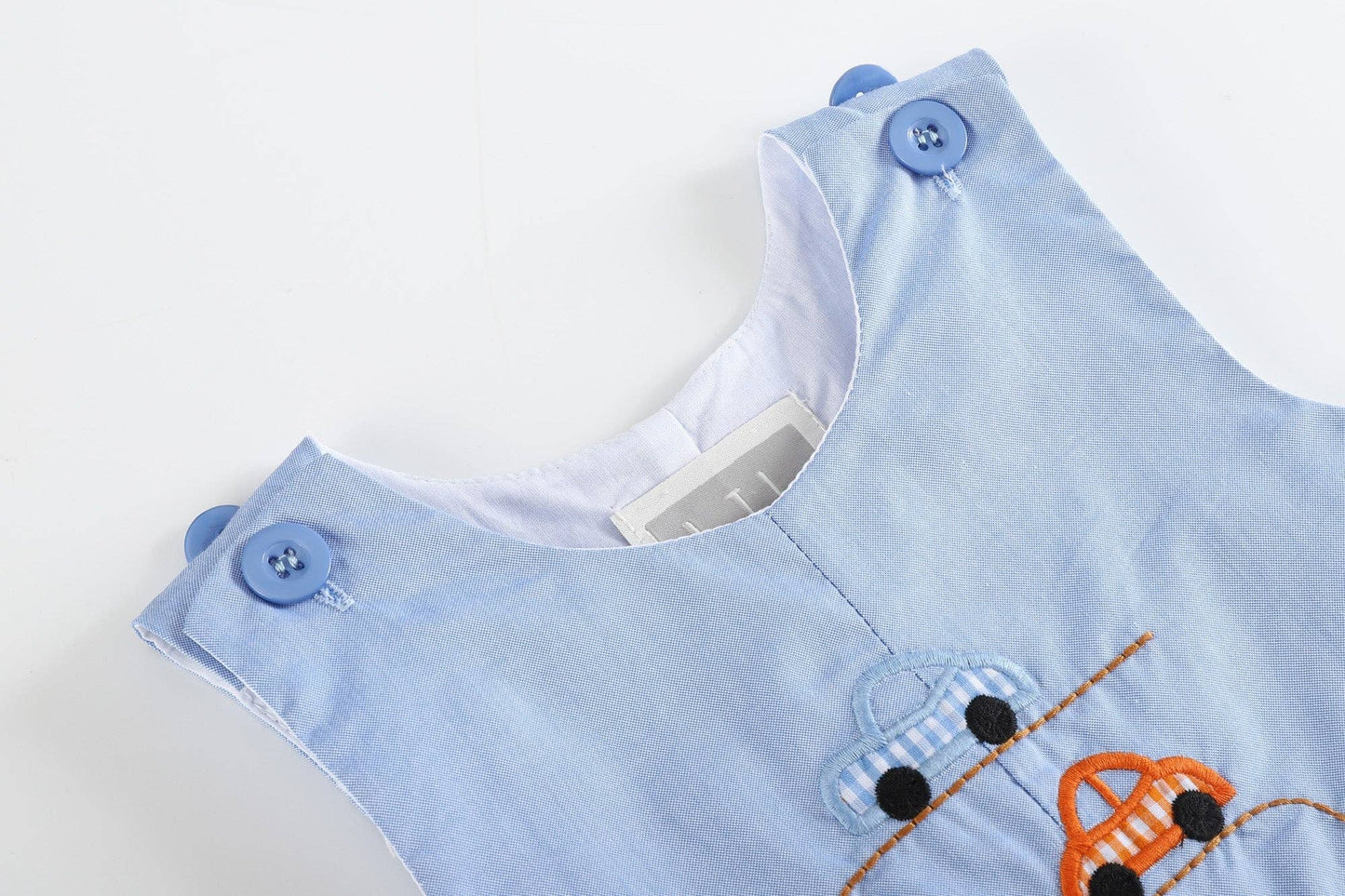 Blue Car Race Track Embroidery Shortalls: