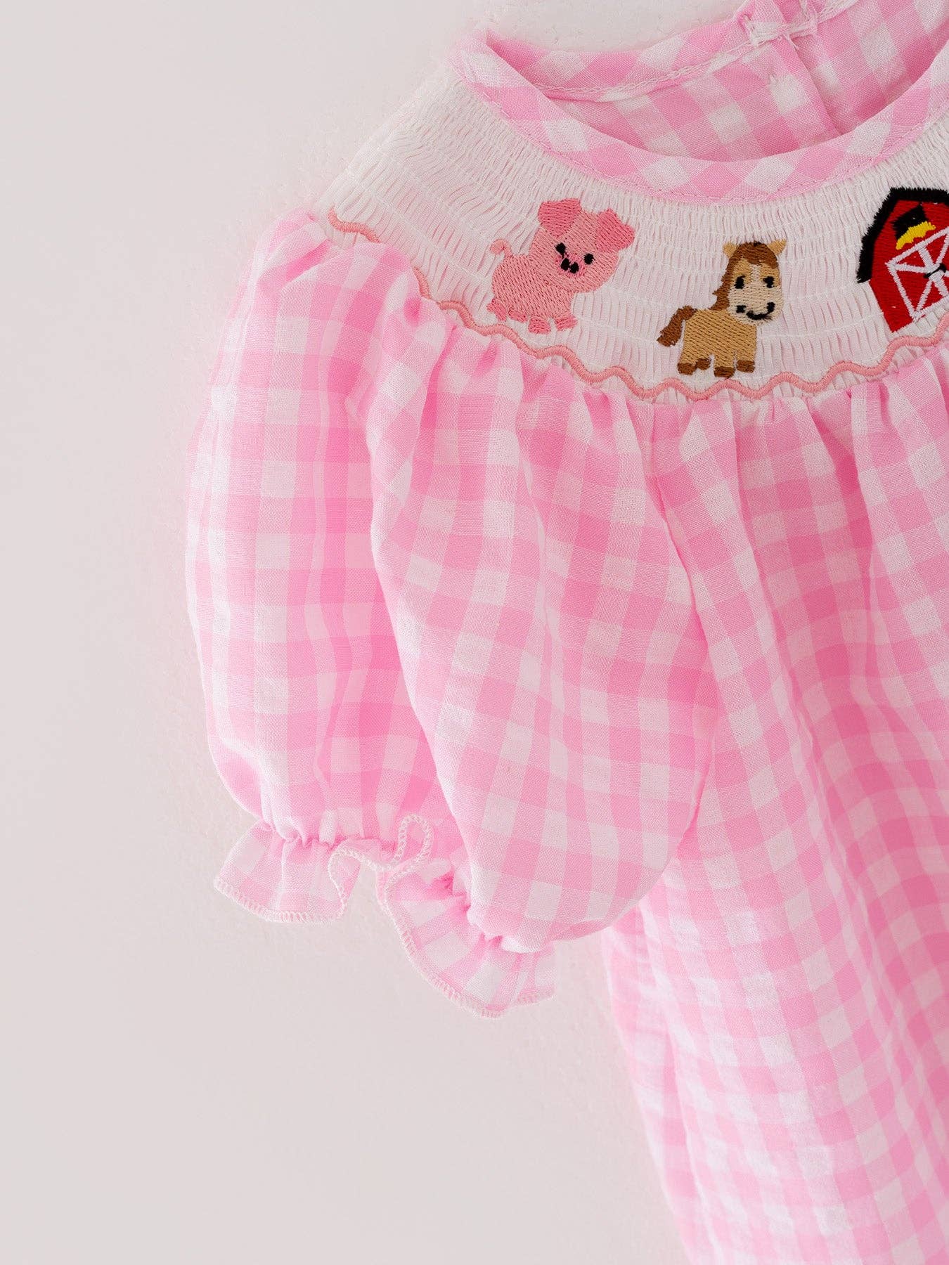 Farm Pink Smocking Embroidered Girls Dress: