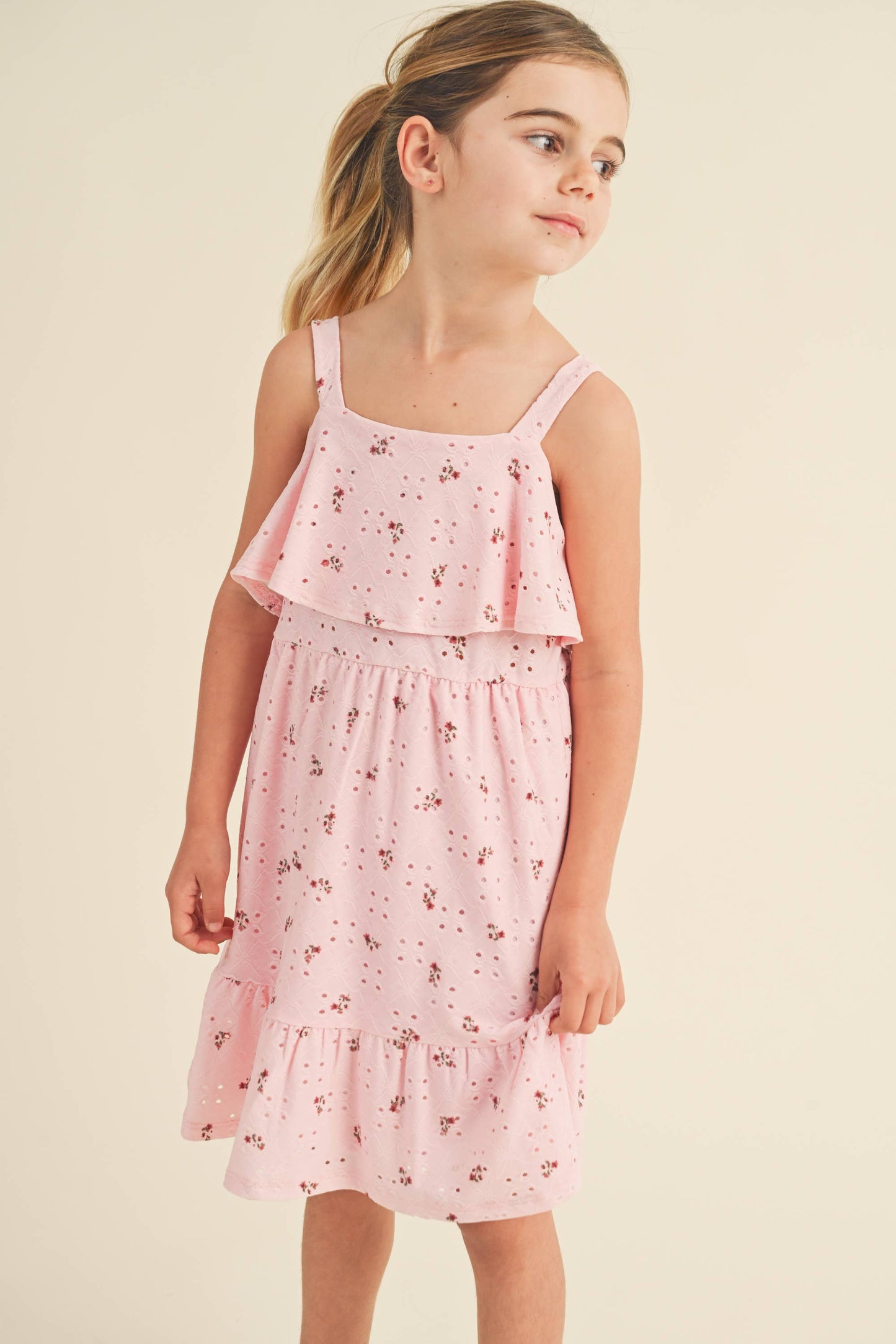 TWEEN GIRLS RUFFLE KNIT EYELET FLORAL DRESS (