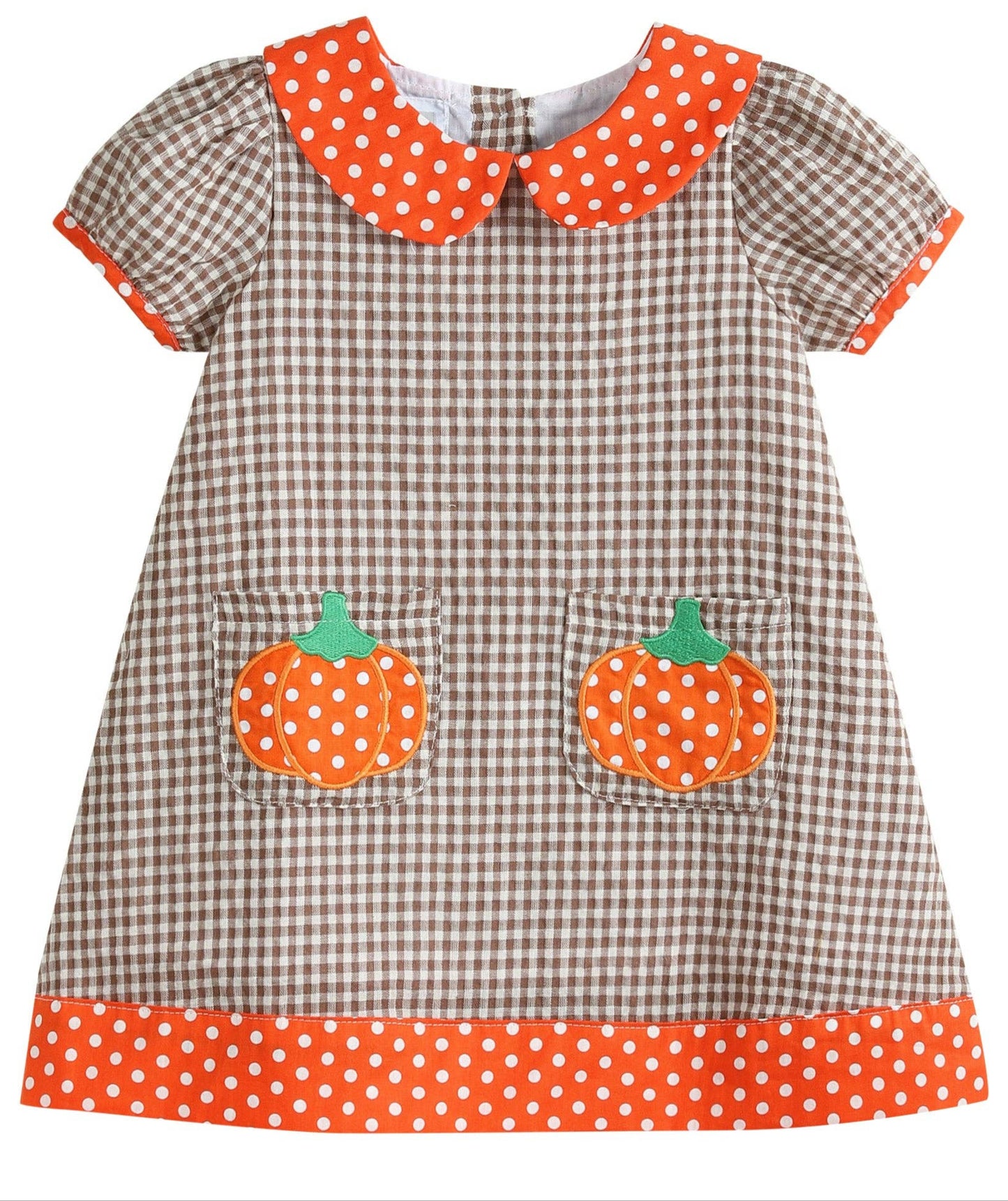 Brown Gingham and Orange Pumpkin A-Line Dress
