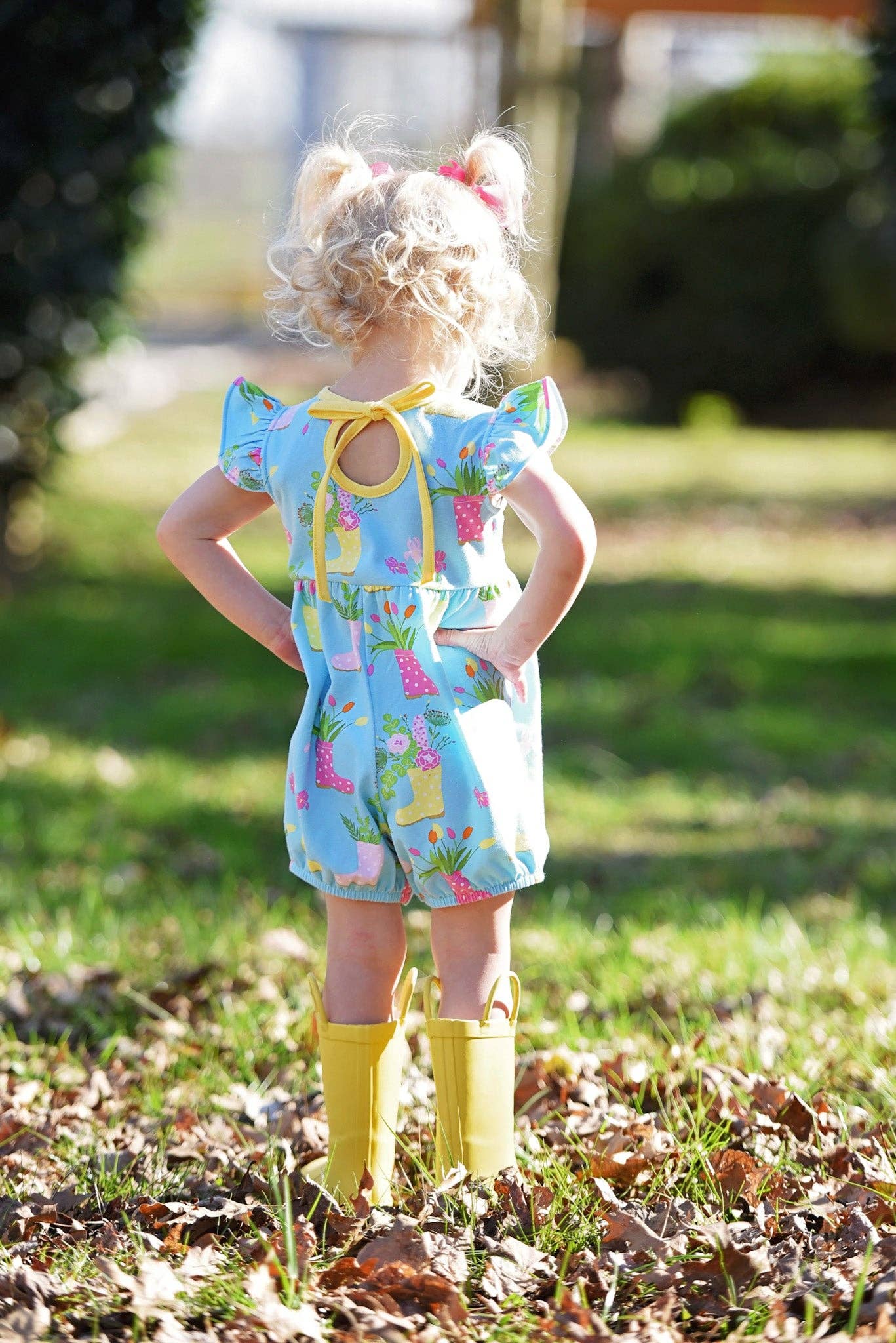 April Showers Rainboot Print Knit Romper: