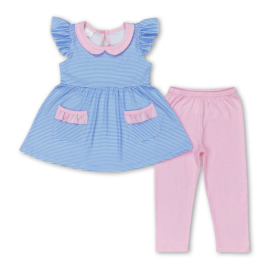 Stripe pocket tunic pink leggings girls clothing set: