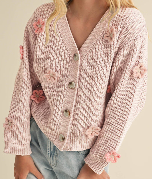TWEEN GIRLS CARDIGAN WITH 3D CROCHET FLOW