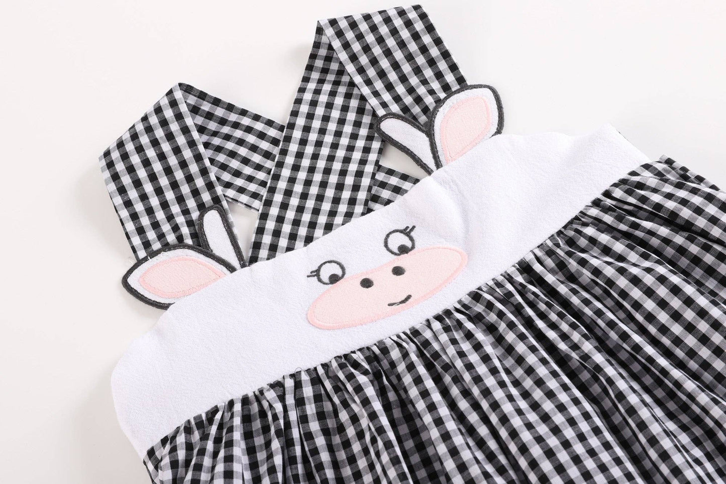 Black Gingham Cute Cow Pocket Sundress: 5Y