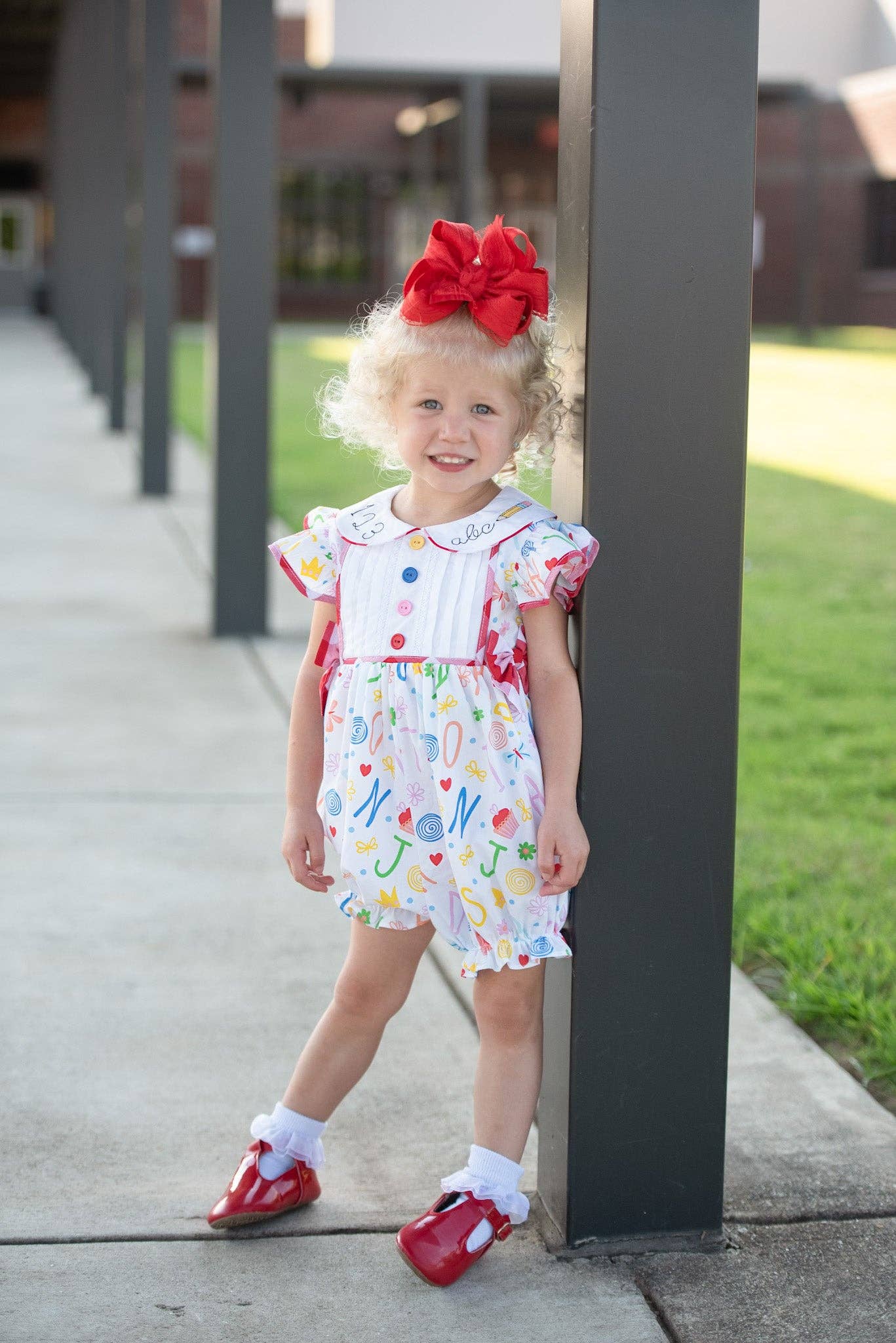 ABCs & 123s Alphabet Print Embroidered Collar Bubbles