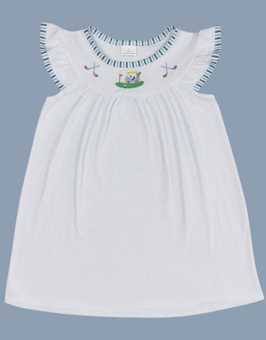 White flutter sleeves golf baby girls summer dress: