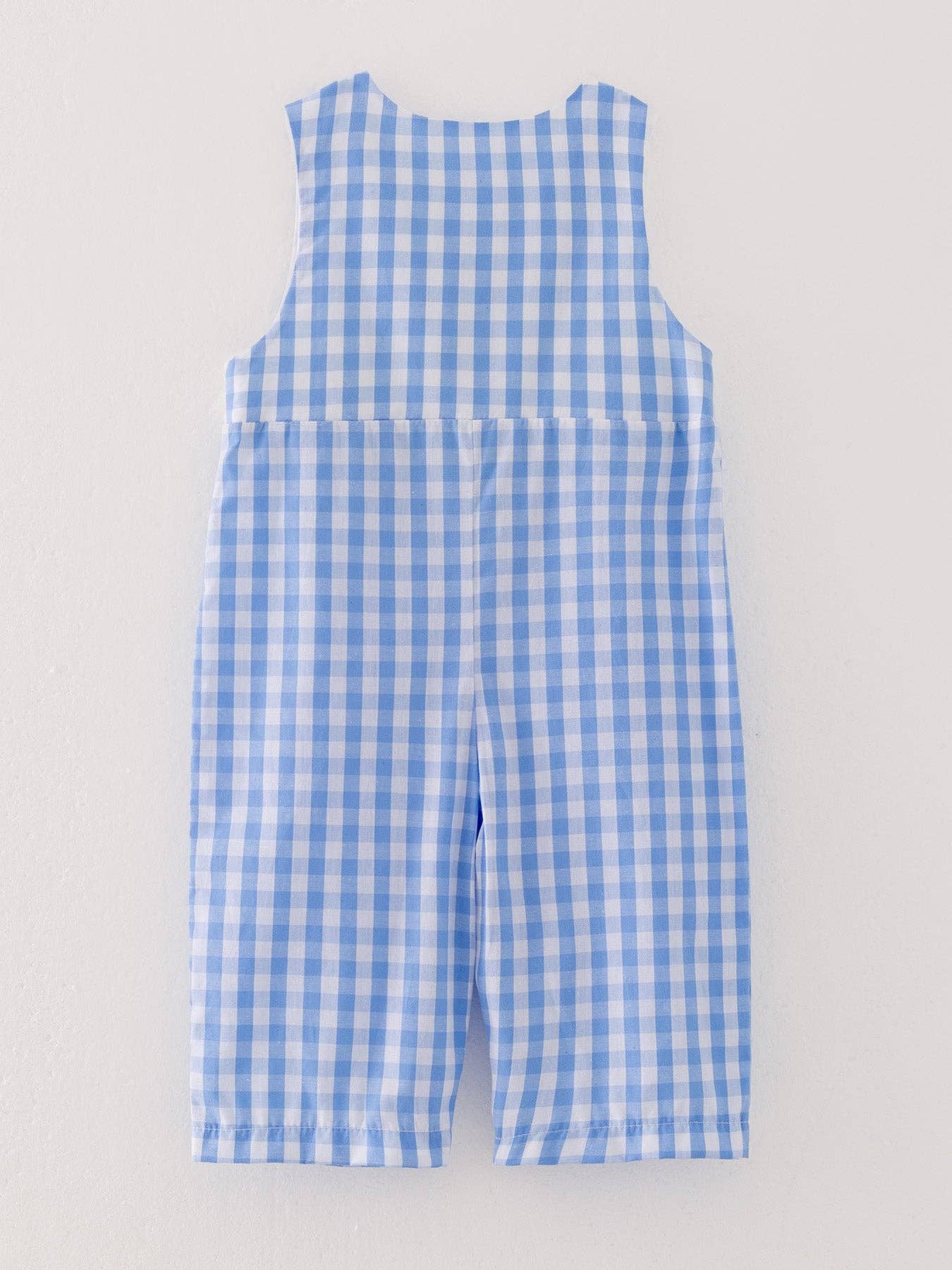 Farm Boys Plaid Woven Smocking Embroidered Romper: Blue / 6M
