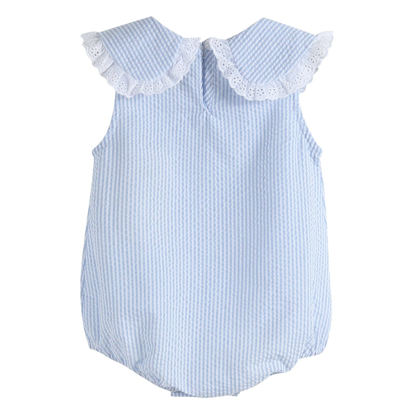 Classic Light Blue Seersucker Collared Baby Bubble Romper: