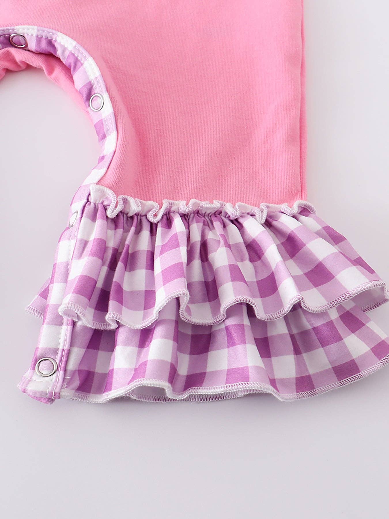 Magenta/Pink plaid rabbit ruffle baby romper: