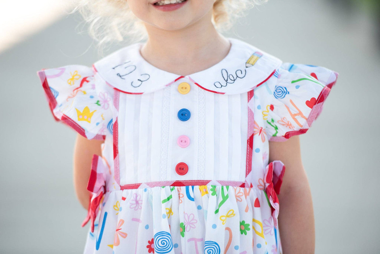 ABCs & 123s Alphabet Print Embroidered Collar Bubbles