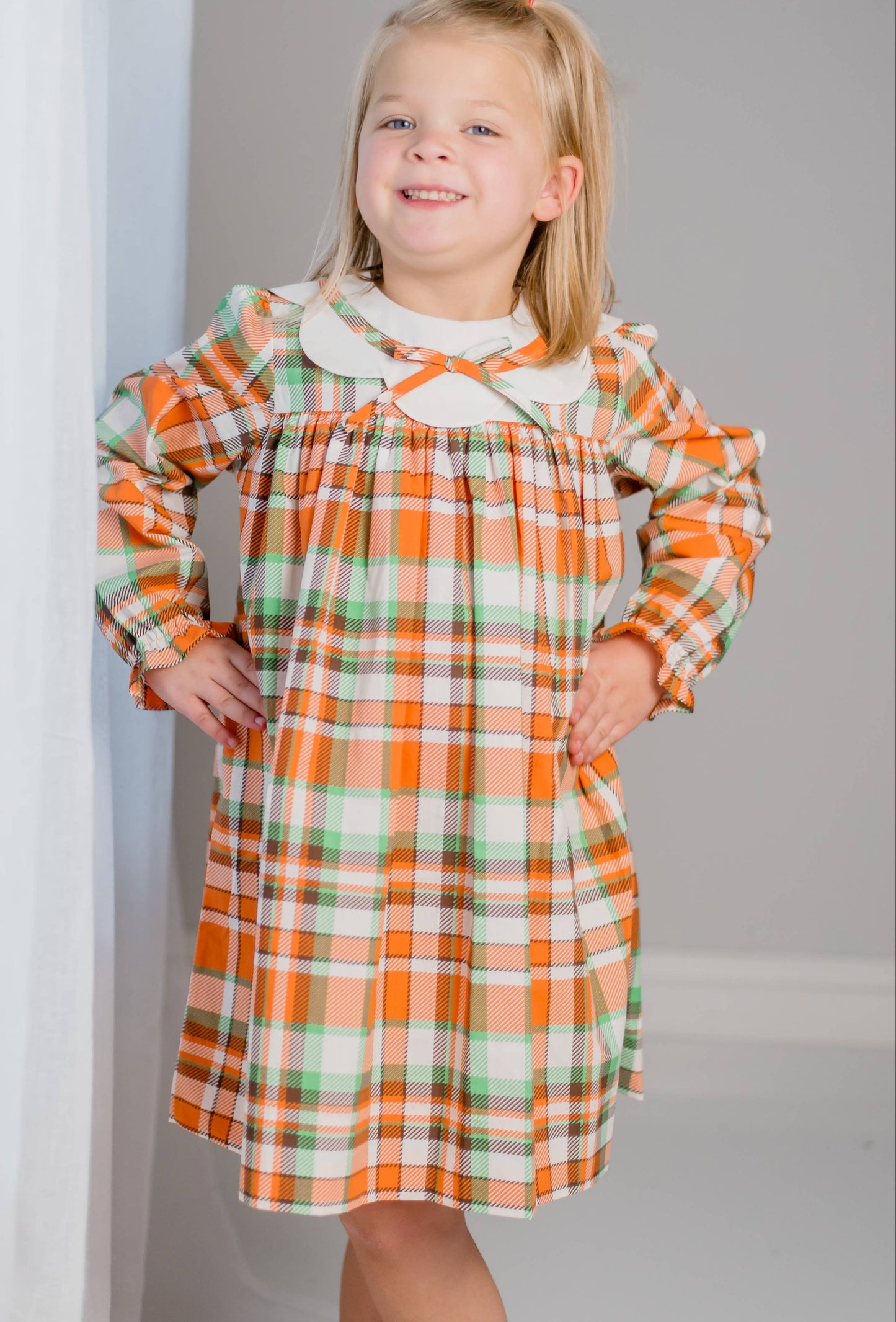 Autumn Plaid Scalloped Classic Bishop Collar Dress