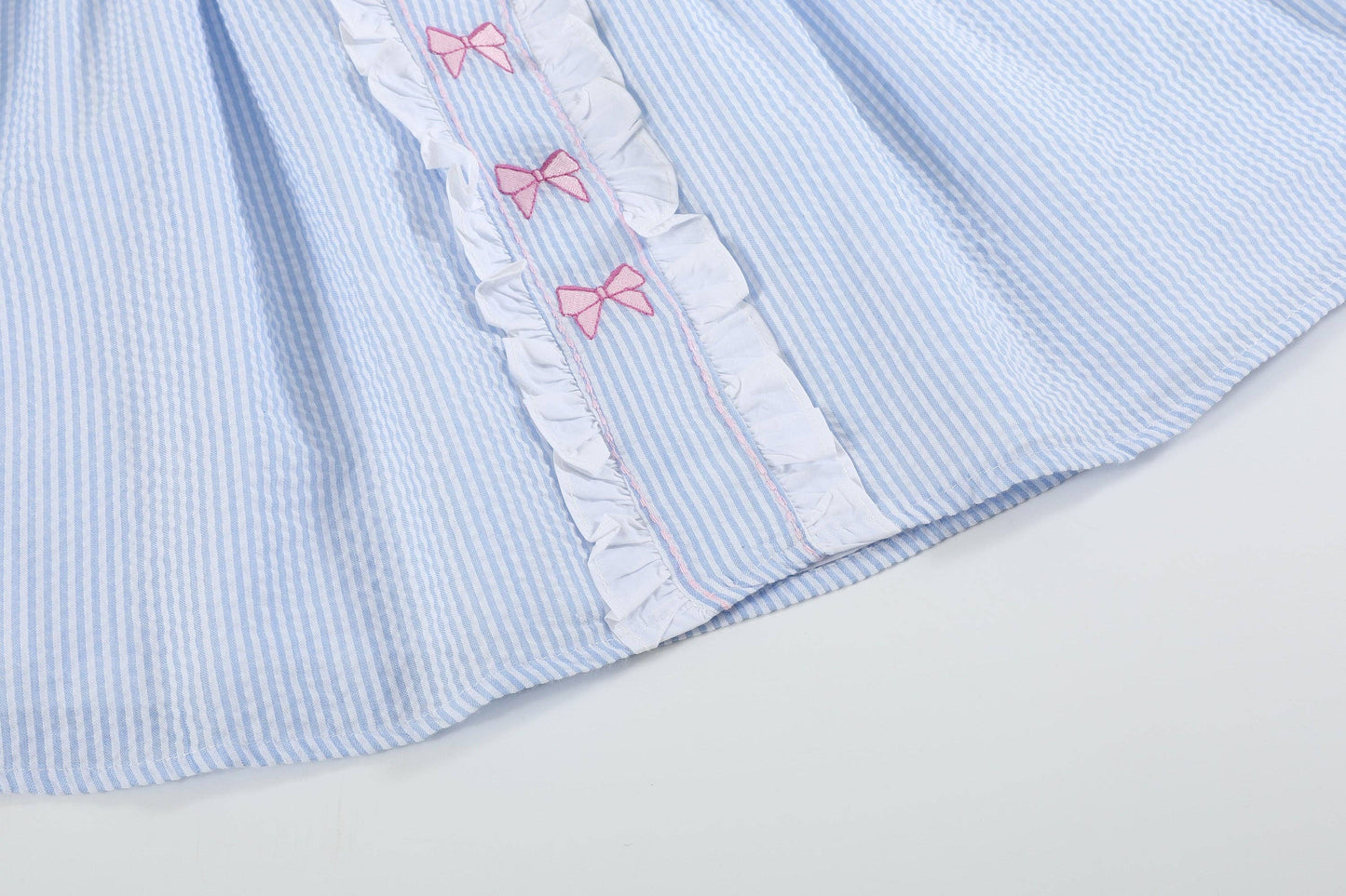 Blue and Pink Bow Ruffle Dress: