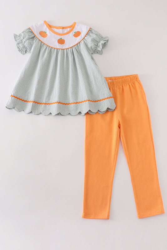 PREMIUM GREEN PUMPKIN EMBROIDERY GIRL SET