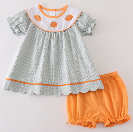 PREMIUM GREEN PUMPKIN EMBROIDERY GIRL SET