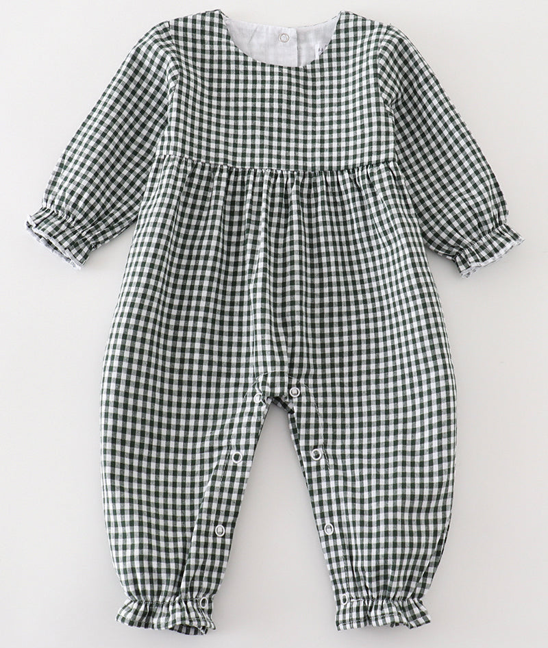 GREEN GINGHAM GIRL ROMPER *Perfect for Monogram*