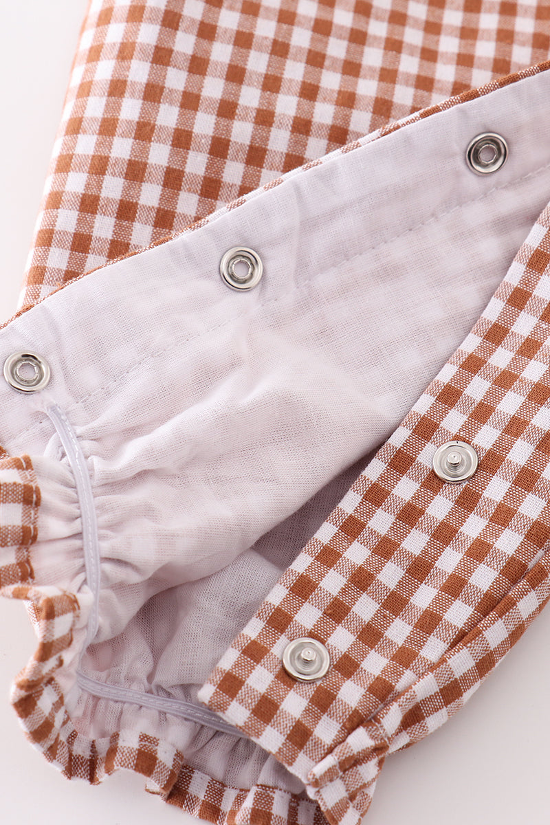 CARAMEL GINGHAM GIRL ROMPER *Perfect for Monogram*