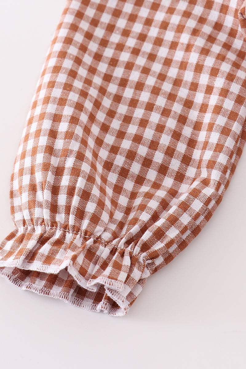 CARAMEL GINGHAM GIRL ROMPER *Perfect for Monogram*