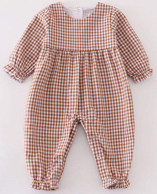 CARAMEL GINGHAM GIRL ROMPER *Perfect for Monogram*