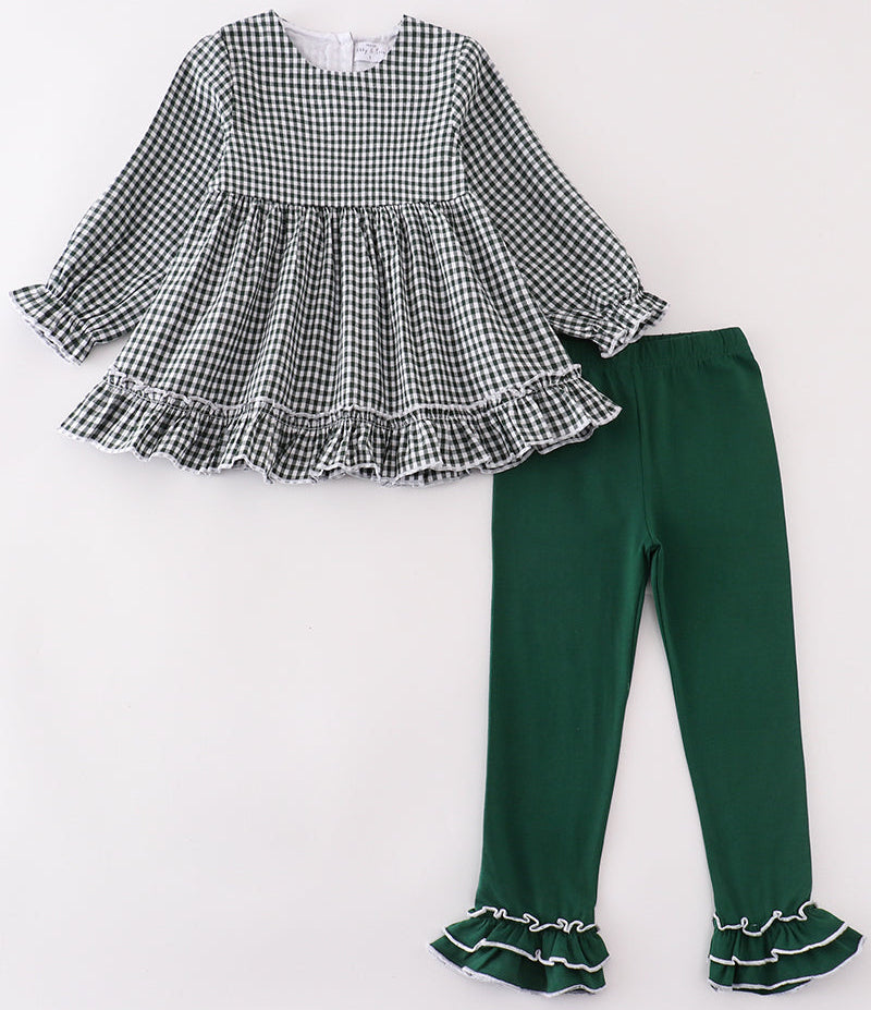 GREEN GINGHAM GIRL RUFFLE SET *Perfect for Monogram*