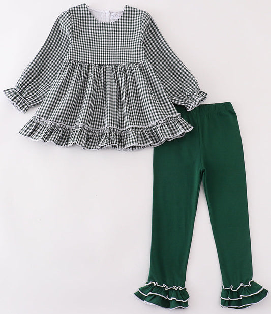 GREEN GINGHAM GIRL RUFFLE SET *Perfect for Monogram*